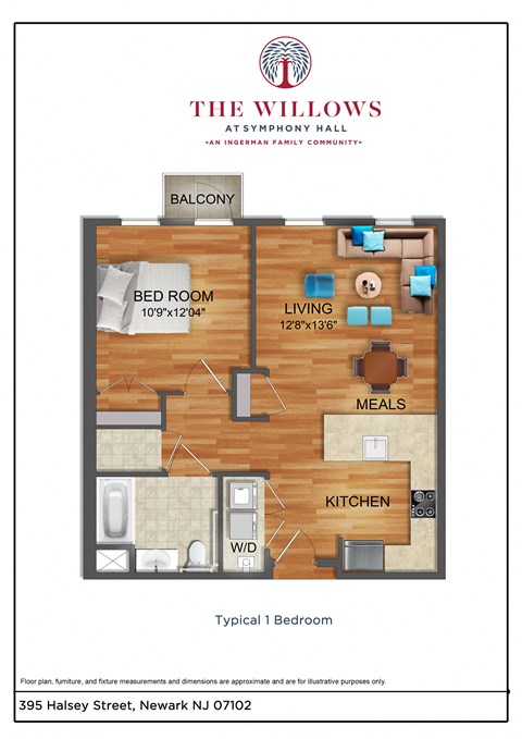 Floor plan for 2 beds, 1 bath, 865 sqft
